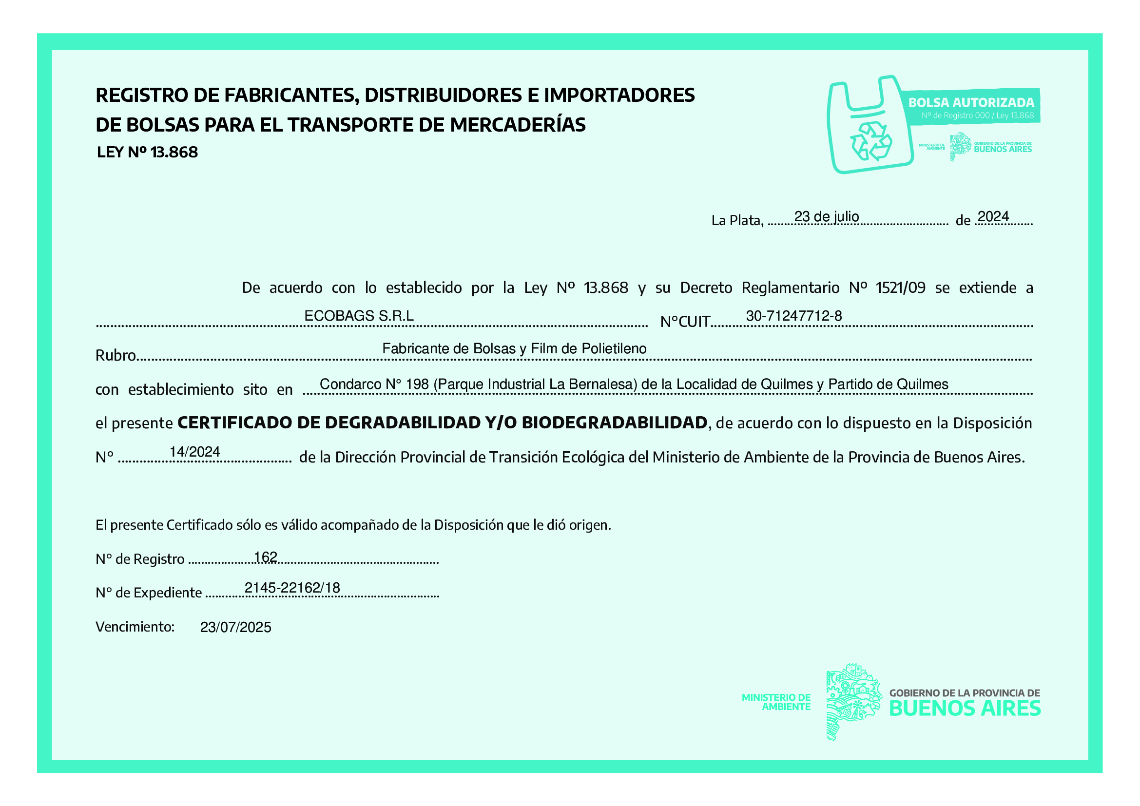Documentación ambiental Ecobags